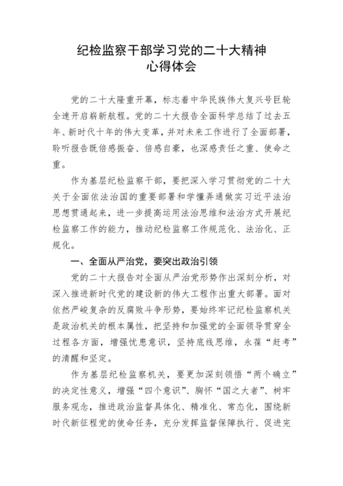 【心得体会】纪检监察干部学习党的二十大精神心得体会.docx