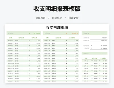 收支明细报表模版