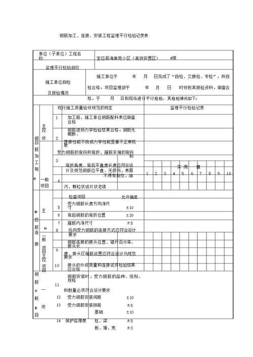 监理平行检查记录表