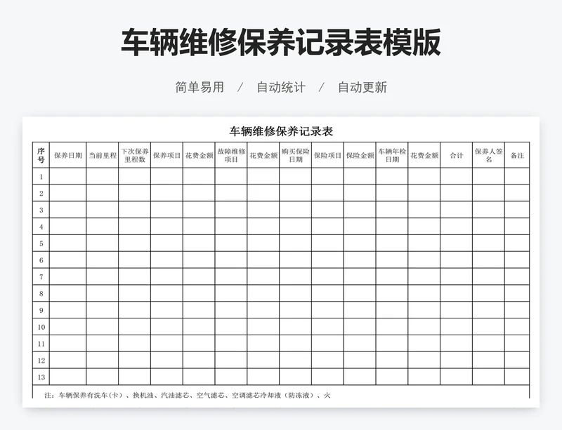 车辆维修保养记录表模版