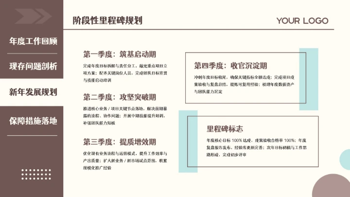 棕色扁平简约年终总结通用PPT模板