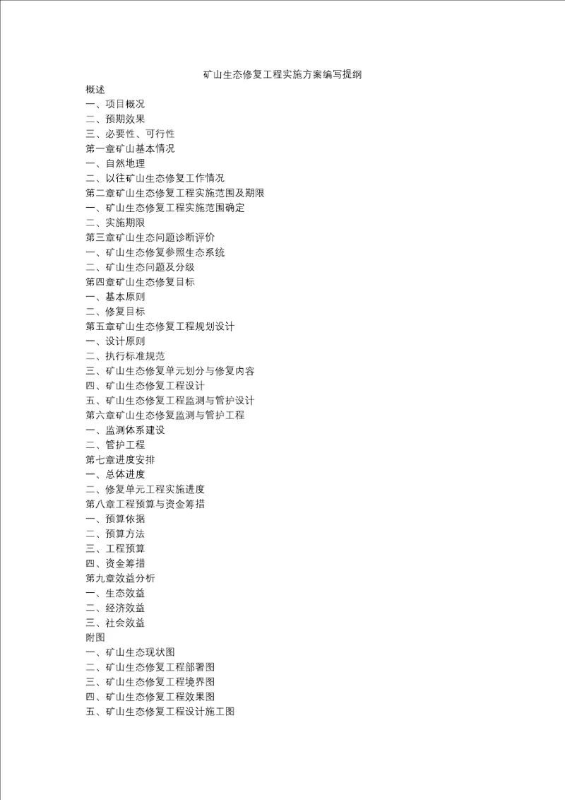 矿山生态修复工程实施方案编写提纲、图件编制要求