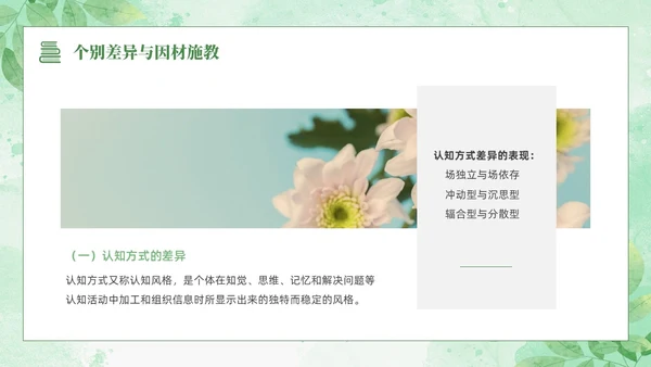 绿色水彩清新花卉教育心理学PPT模板