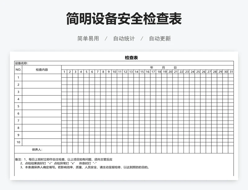 简明设备安全检查表