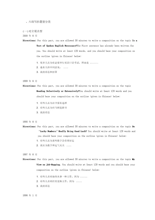 英语六级作文新题型模版