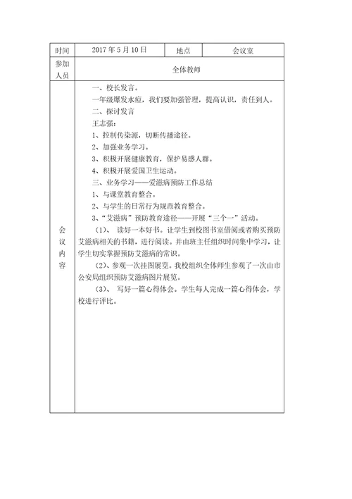 小学健康促进学校会议记录