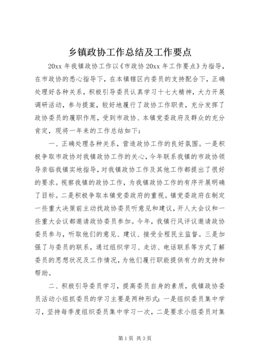 乡镇政协工作总结及工作要点.docx