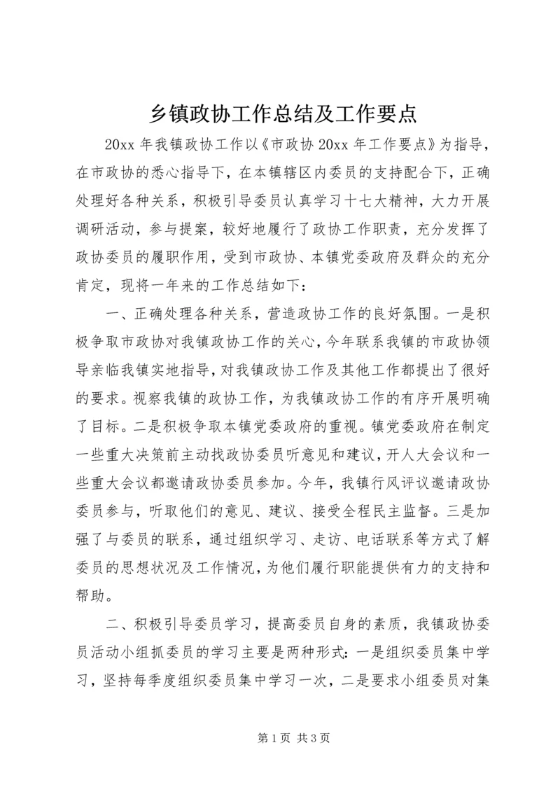 乡镇政协工作总结及工作要点.docx