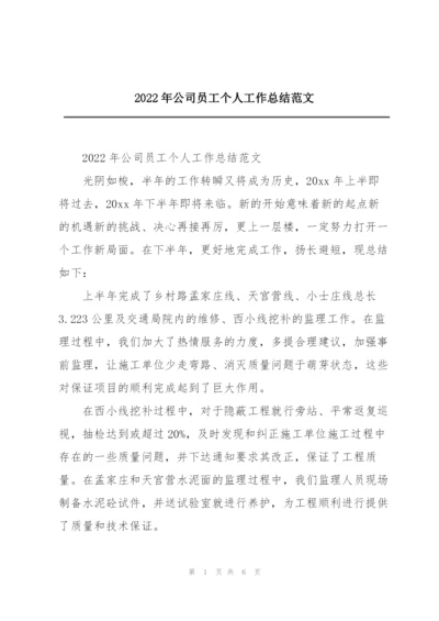 2022年公司员工个人工作总结范文.docx