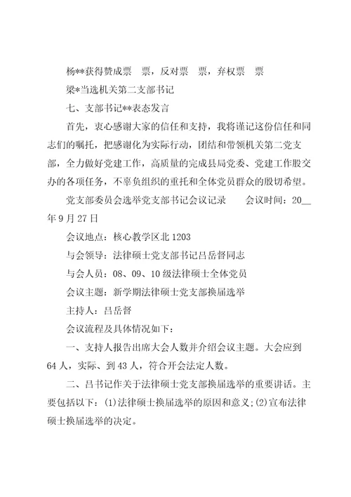 党支部委员会选举党支部书记会议记录
