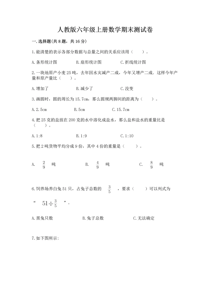 人教版六年级上册数学期末测试卷及答案（考点梳理）.docx
