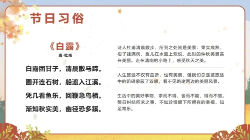 棕色卡通秋天二十四节气之白露带内容PPT模板