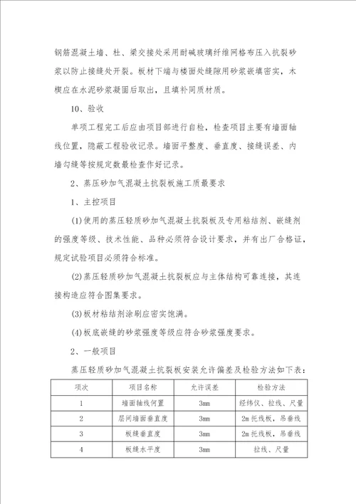 蒸压砂加气混凝土ALC墙板工程施工方案.