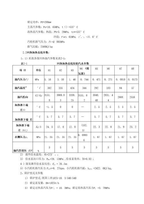 200MW机组热力系统计算与经济性的分析