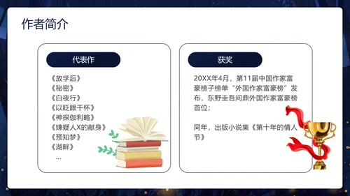 卡通深黑色白夜行文学小说读书分享会PPT模板