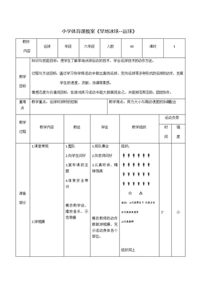 小学体育课教案《旱地冰球--运球》