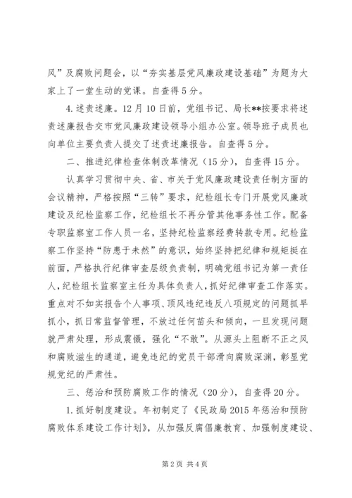 民政局党组关于XX年党风廉政责任制考核的自查报告.docx