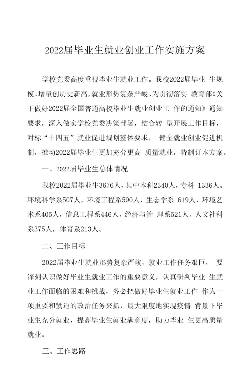 2022届毕业生就业创业工作实施方案