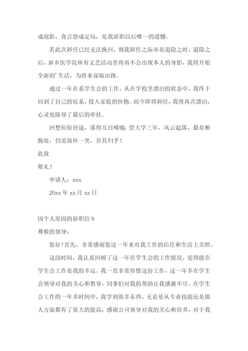 因个人原因的辞职信.docx