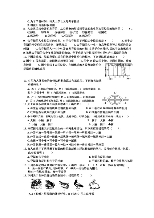 初二生物竞赛试题及参考答案