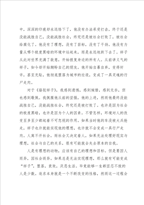 骆驼祥子第三章读后感作文9篇