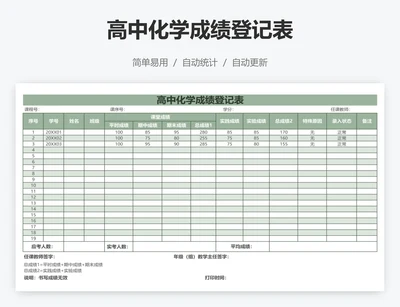 高中化学成绩登记表