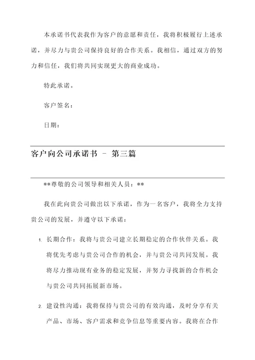 客户向公司承诺书