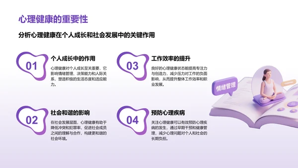紫色3D渲染风心理健康知识分享PPT模板