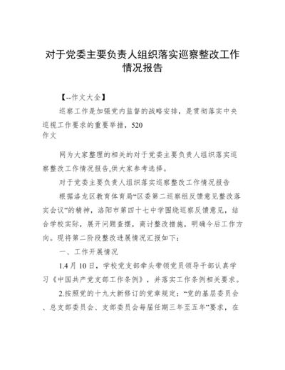 对于党委主要负责人组织落实巡察整改工作情况报告.docx