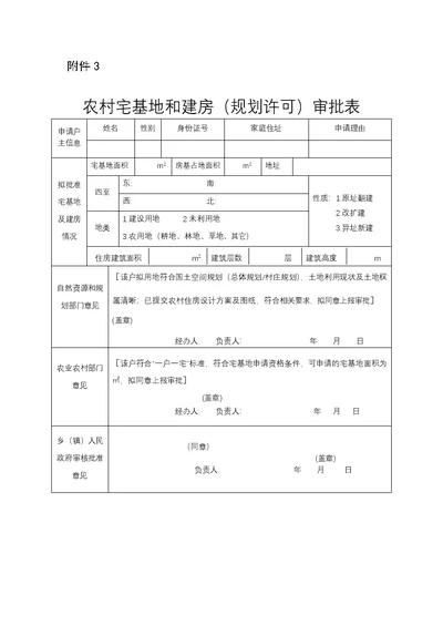 农村宅基地和建房(规划许可)审批表