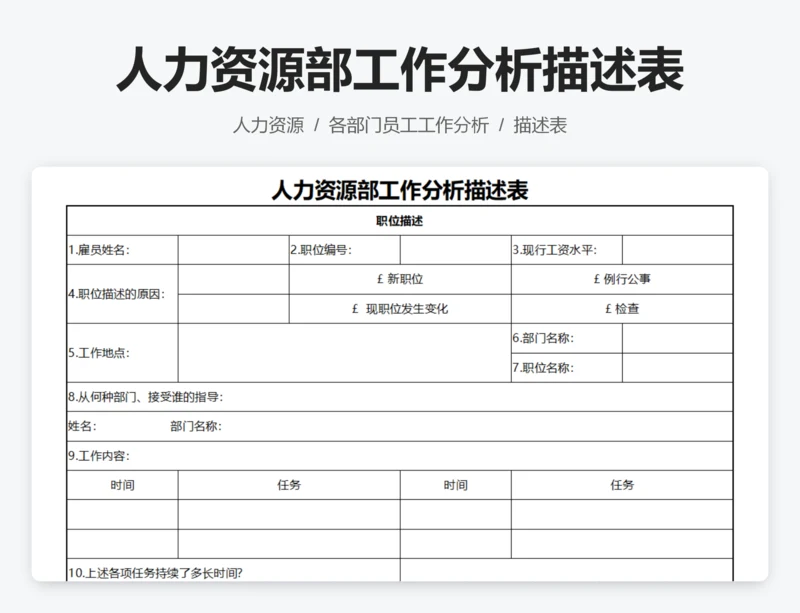 人力资源部工作分析描述表