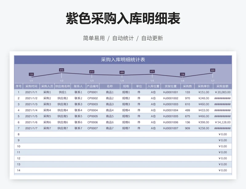 紫色采购入库明细表