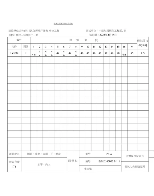 混凝土回弹记录表