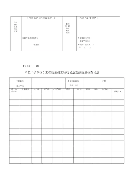 电梯分部工程质量验收记录表格资料