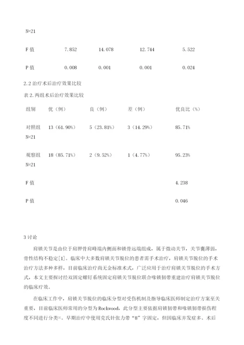 双固定螺钉系统与锁骨钩钢板治疗肩锁关节脱位的临床疗效比较.docx