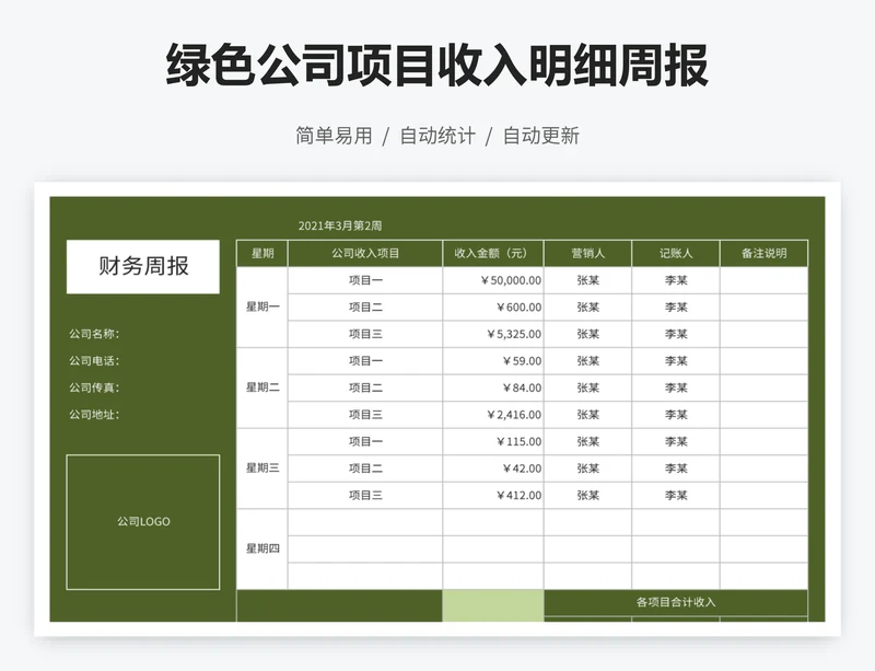 绿色公司项目收入明细周报