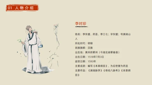 李时珍介绍中医通用PPT模板
