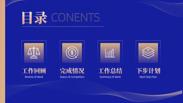 蓝金配色商务风年终述职工作总结通用PPT模板