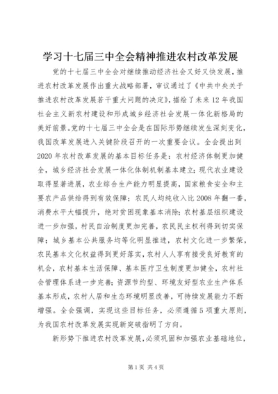 学习十七届三中全会精神推进农村改革发展 (2).docx