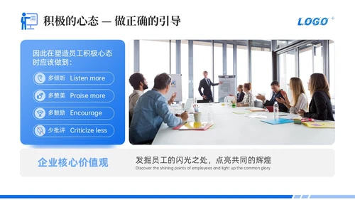 蓝色简约商务风团队心态引导培训PPT模板