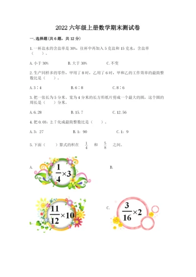 2022六年级上册数学期末测试卷及参考答案【巩固】.docx