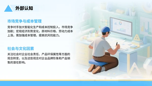 蓝黄色3D风格-制造业企业年中汇报总结