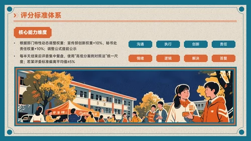 蓝橙色复古风学生会招新PPT模板