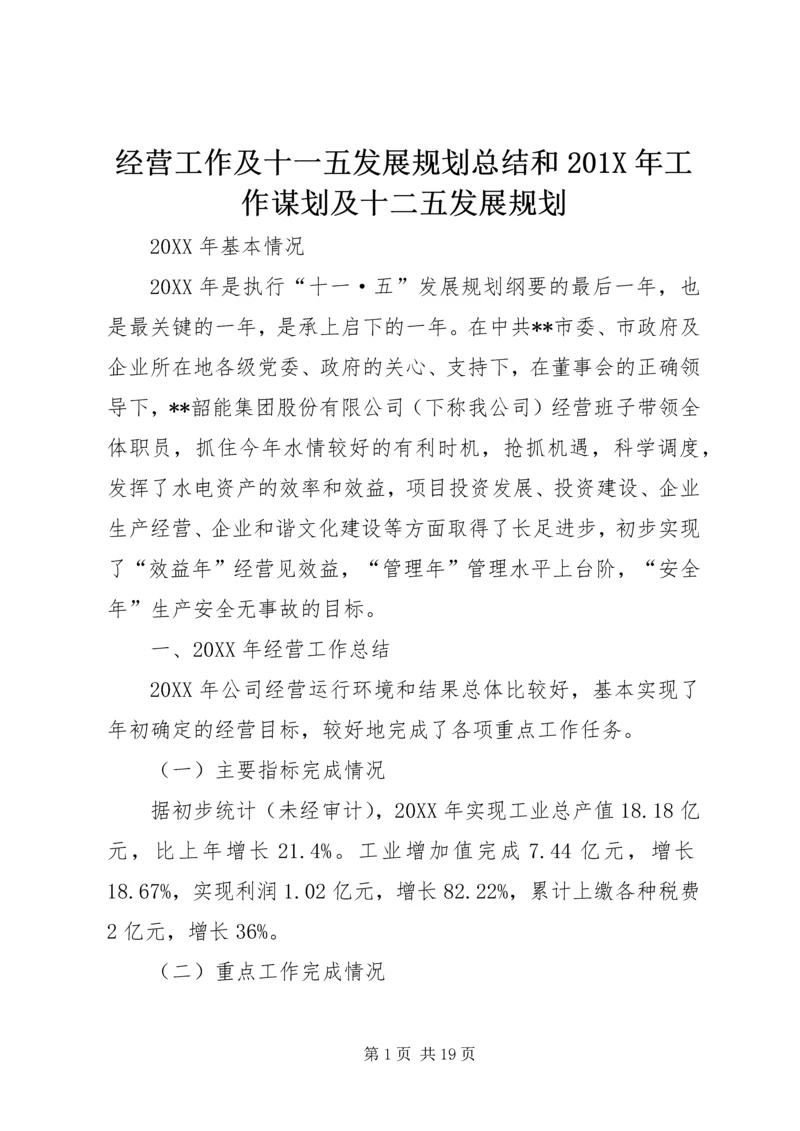 经营工作及十一五发展规划总结和201X年工作谋划及十二五发展规划.docx