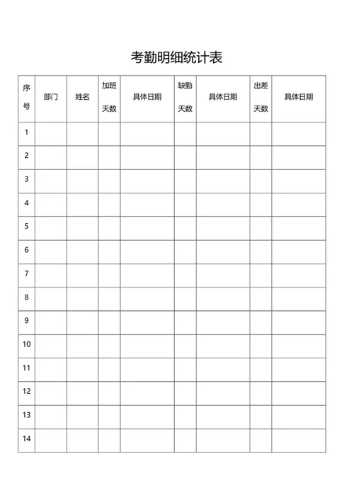 考勤明细统计表word模板