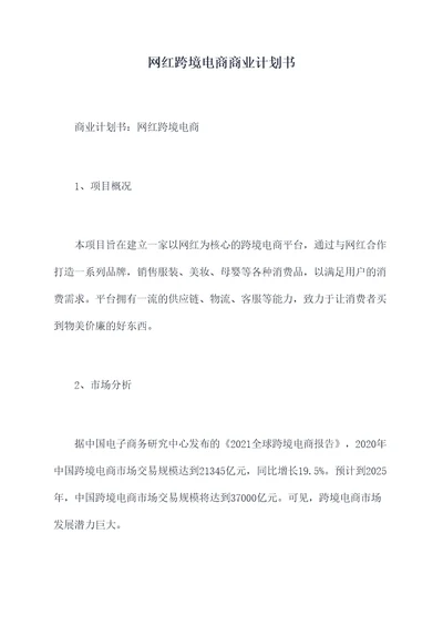 网红跨境电商商业计划书