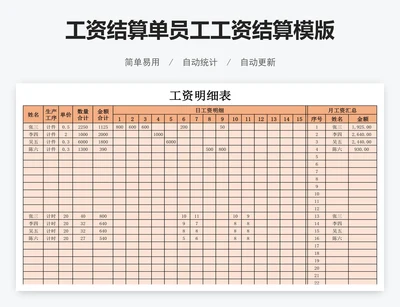 工资结算单员工工资结算模版