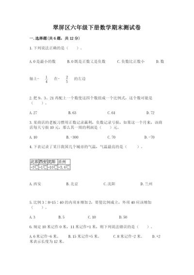 翠屏区六年级下册数学期末测试卷附答案.docx
