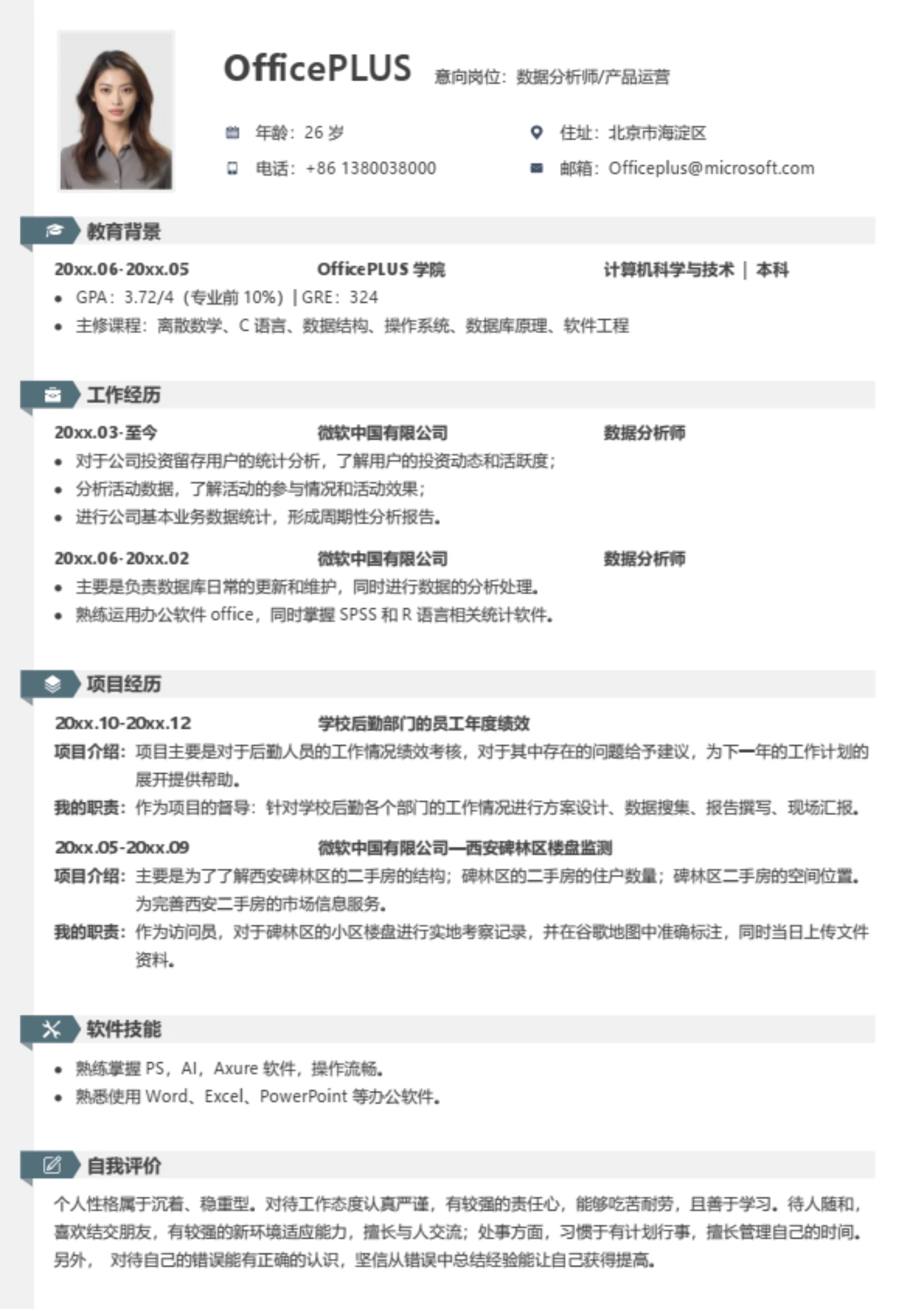 数据分析产品运营简历模板