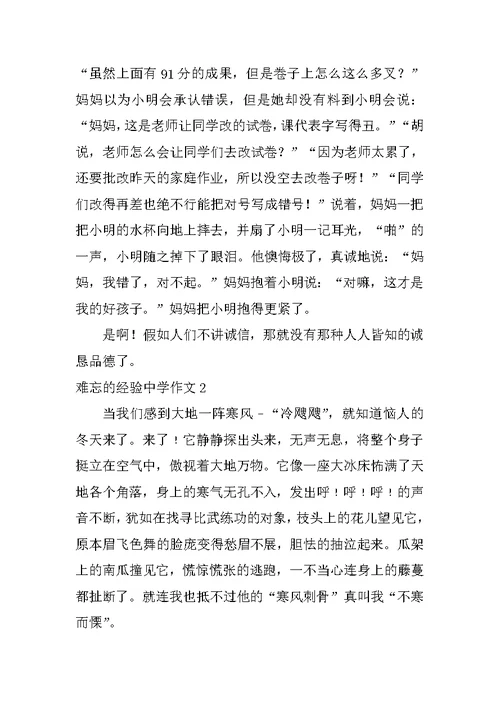 难忘的经历高中作文